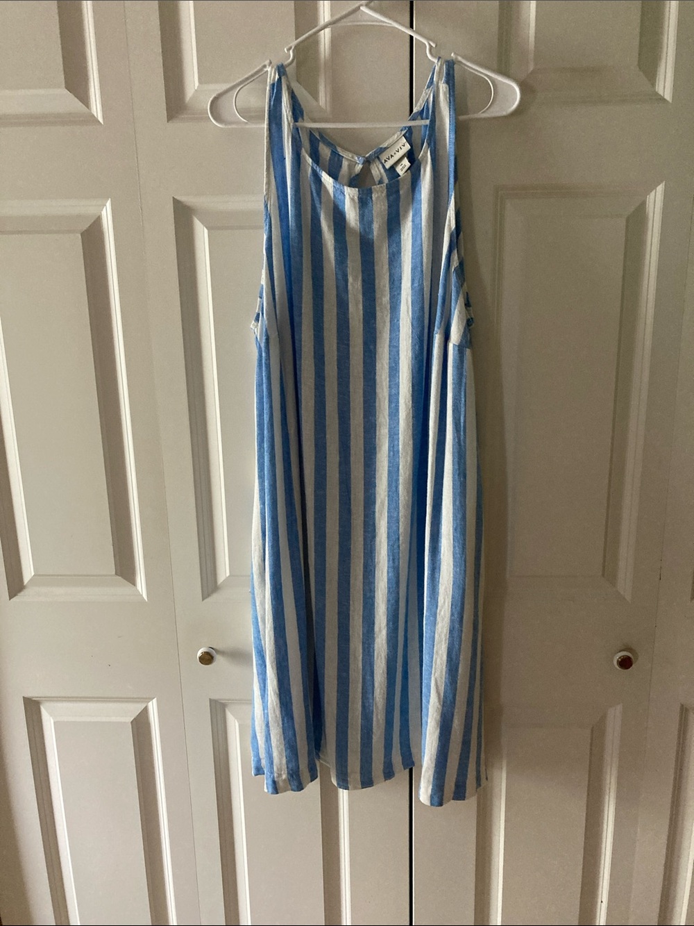 Ava & Viv sleeveless sundress beach coverup blue & white vertical strips 1X